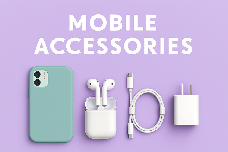 Premium mobile accessories including fast charger, tripod, and wireless earbuds – Cartably.store collection