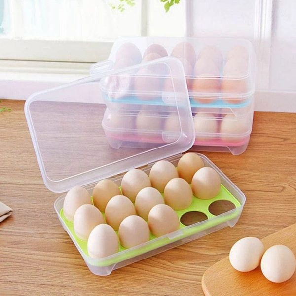 ⭐⭐⭐ (153+ Reviews)🥚 15-Grid Egg Storage Box – Fresh, Safe & Space-Saving