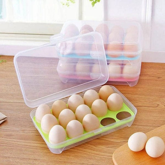 ⭐⭐⭐ (153+ Reviews)🥚 15-Grid Egg Storage Box – Fresh, Safe & Space-Saving