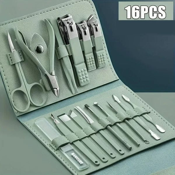 💅 16-in-1 Professional Manicure & Pedicure Kit – Grooming Tools with Travel Case