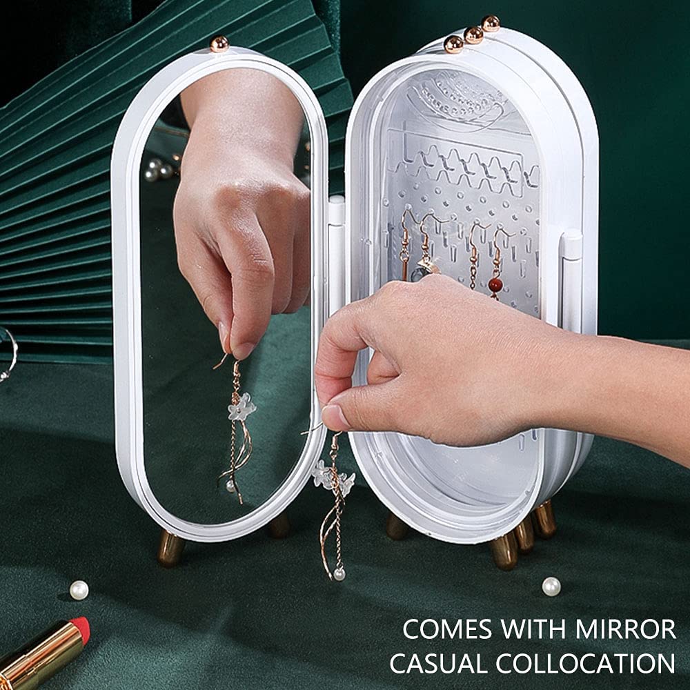 ⭐⭐⭐⭐☆ (4.6/5)  Jewellery Box Organiser with Mirror – Foldable & Dustproof Storage Case (Random Color)