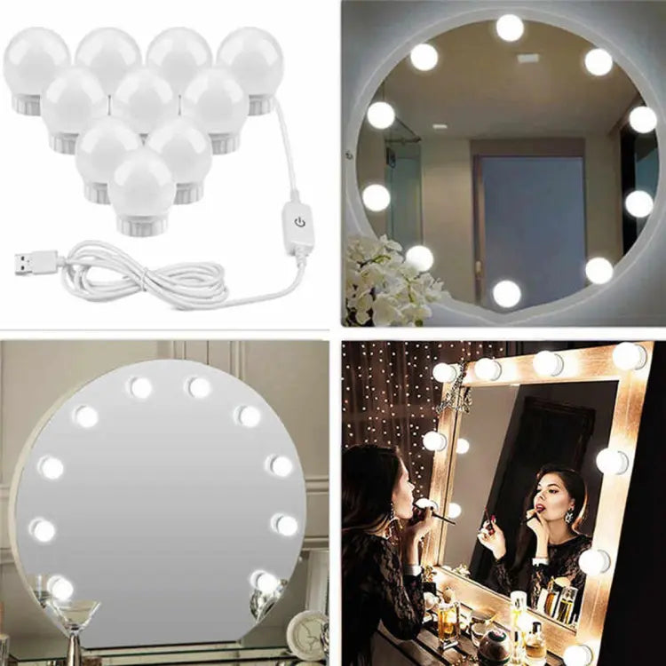 💡 Vanity Mirror LED Fill Light – 3 Colors Dimmable USB Wall Bulbs String | Adjustable Makeup Lighting