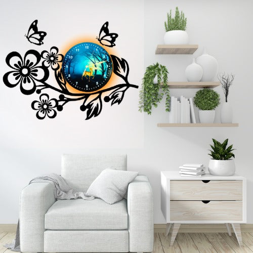 🌸 3D Wooden Flower Wall Clock – 25 Inch with Light | Elegant Home Décor Clock