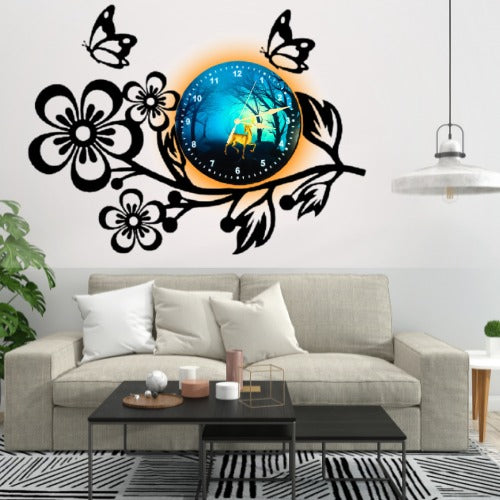 🌸 3D Wooden Flower Wall Clock – 25 Inch with Light | Elegant Home Décor Clock