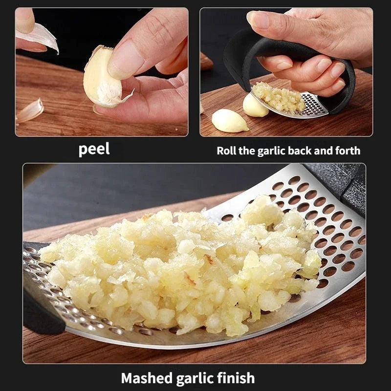 "Stainless Steel Garlic Press – Manual Kitchen Tool" ✅