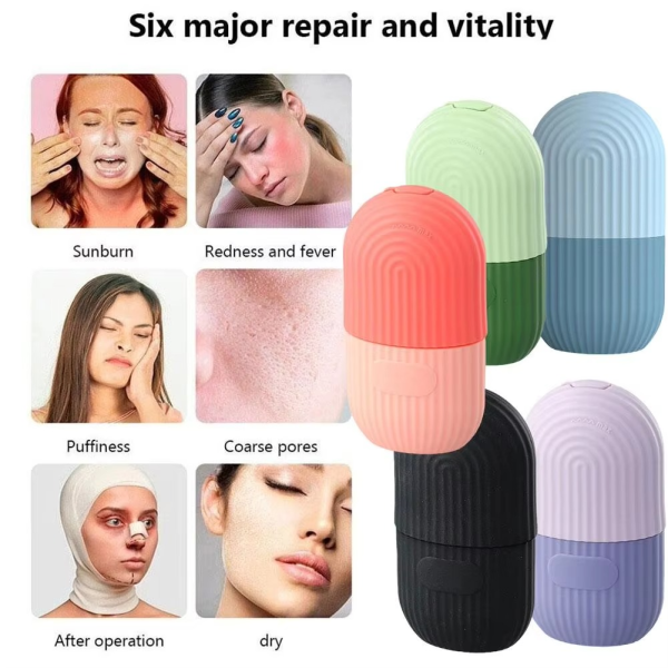 ⭐⭐⭐ (54+ Reviews) ❄️ Ice Roller Facial Massager – Reusable Silicone Cube for Glowing Skin