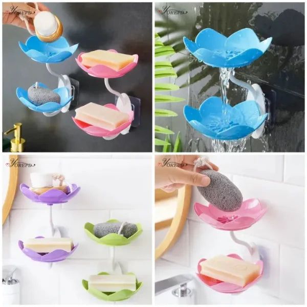 ⭐⭐⭐ (45+ Reviews) 🌸 Lotus Flower Wall-Mounted Soap Holder – 🚿 Self-Draining Bathroom & Kitchen Organizer