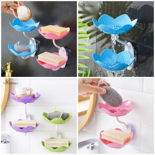 ⭐⭐⭐ (45+ Reviews) 🌸 Lotus Flower Wall-Mounted Soap Holder – 🚿 Self-Draining Bathroom & Kitchen Organizer