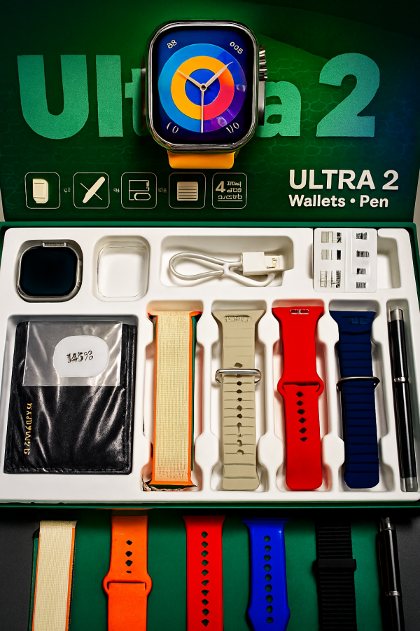 S200 Smart Watch – Full Display with 4 Straps, Wallet & Protective Cover