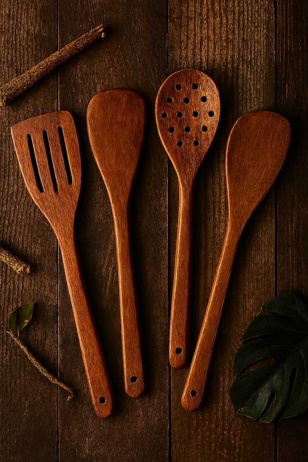 ⭐⭐⭐⭐ (69+ Reviews)🍴 Pack of 4 Wooden Spoon Set – Eco-Friendly Kitchen Essentials