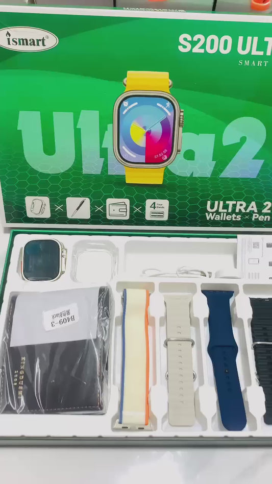 S200 Smart Watch – Full Display with 4 Straps, Wallet & Protective Cover