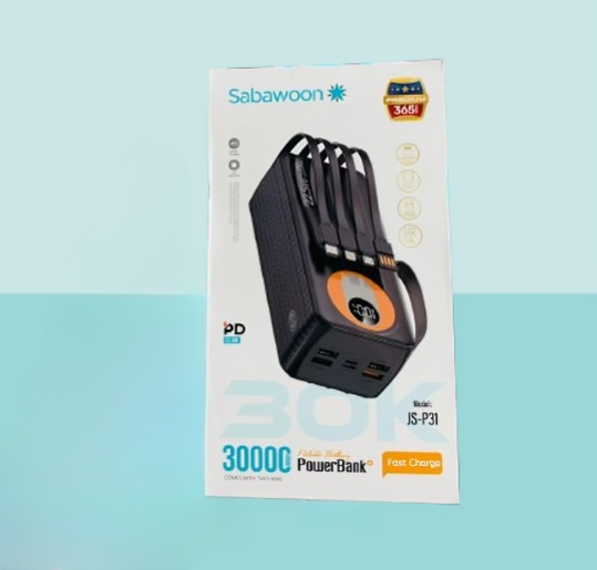 ⭐⭐⭐ (36+ Reviews)⚡ Sabawoon 30000mAh Power Bank – 4-in-1 Fast Charging Beast